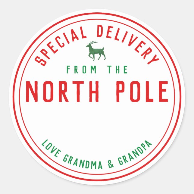 Sticker Rond Balise Cadeau Livraison Spéciale Du Pôle Nord (Devant)