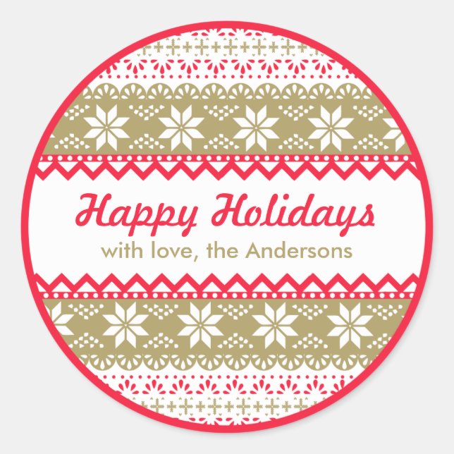 Sticker Rond Balise Cadeau Motif nordique | Joyeuses vacances p (Devant)