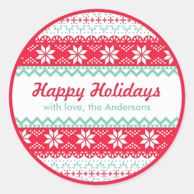 Sticker Rond Balise Cadeau Motif nordique | Joyeuses vacances p (Devant)
