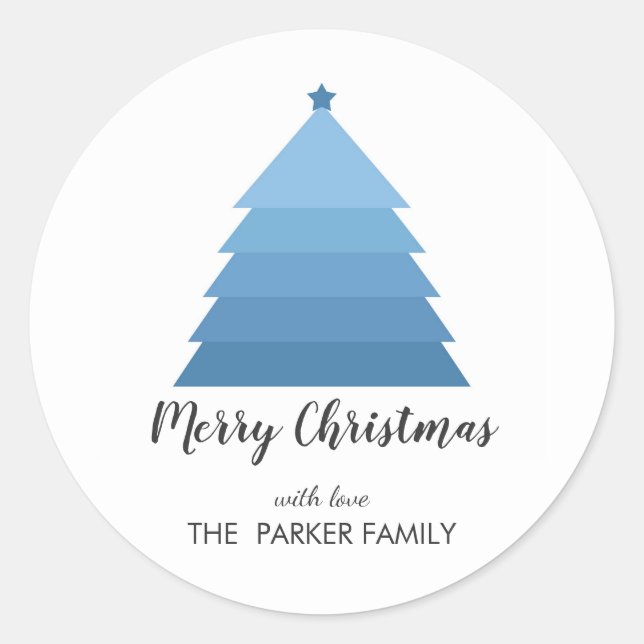 Sticker Rond Balise Cadeau Personnalisé Arbre de Noël Bleu (Devant)