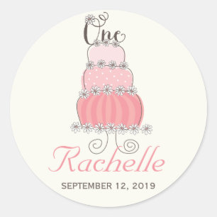 Sticker Rond Balise cadeau Pink Cake Baby Girl 1st Birthday Par