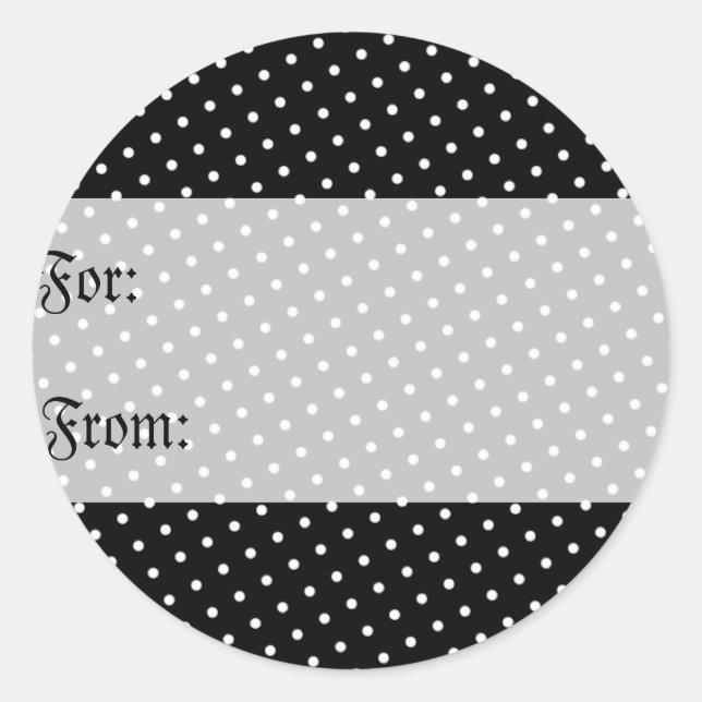 Sticker Rond Balise cadeau Pois noir et blanc (Devant)