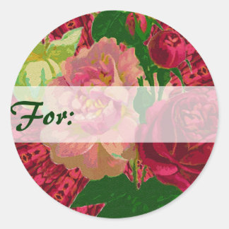 Sticker Rond Balise cadeau Roses rouges et roses