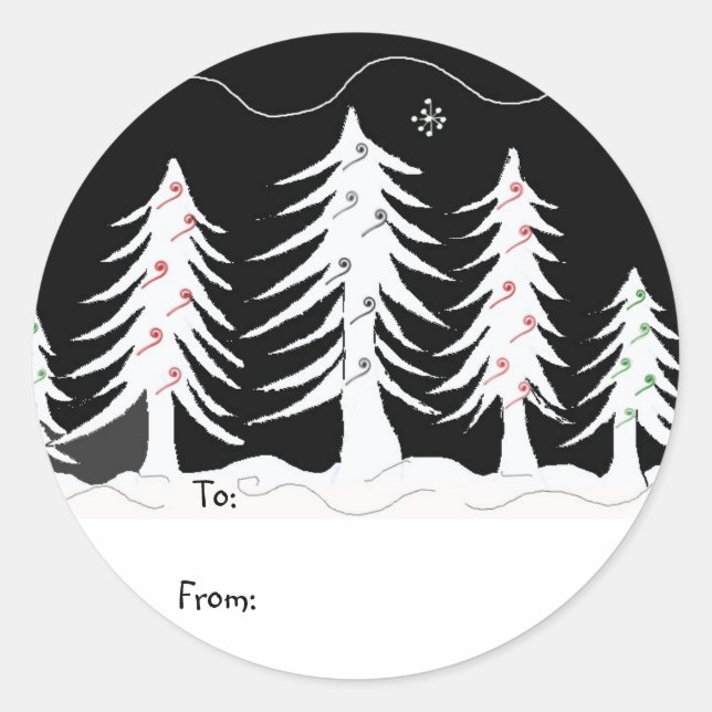 Sticker Rond Balise Cadeaux de Noël en noir et blanc (Devant)