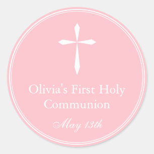 Sticker Rond Balise Croix Religieuse Moderne, Faveur Rose
