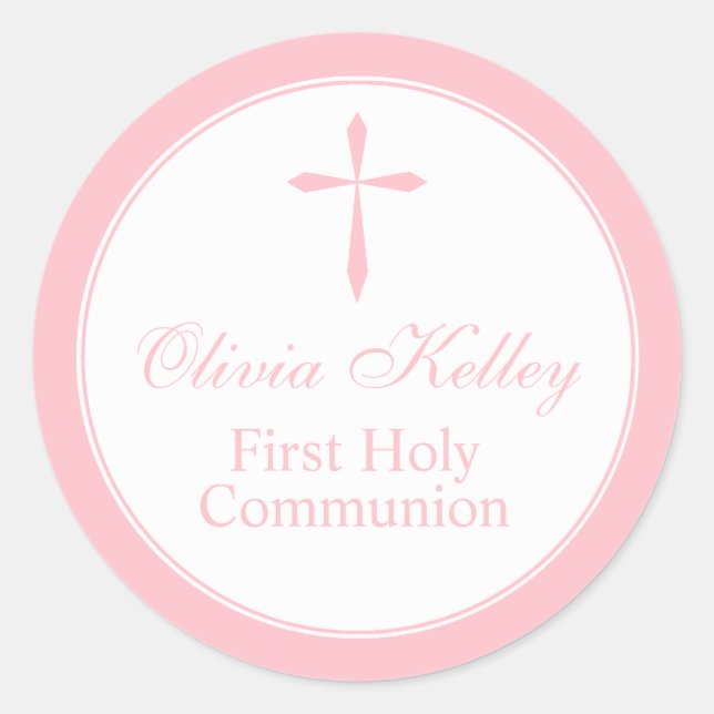 Sticker Rond Balise Croix Religieuse Moderne, Faveur Rose (Devant)