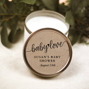 Sticker Rond Balise de Baby shower rustique, Kraft, Baby Love F