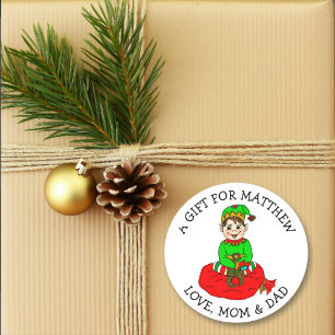 Sticker Rond Balise de cadeau pour le petit elfe