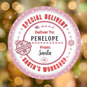 Sticker Rond Balise de livraison spéciale de Père Noël à Child 