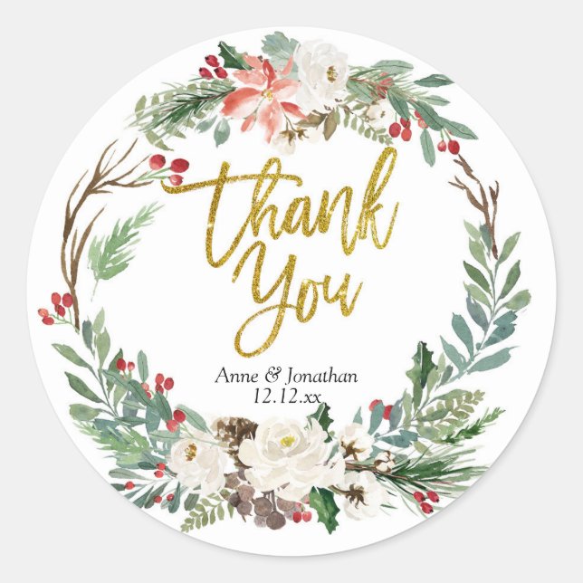 Sticker Rond Balise de Merci Floral Gold Christmas (Devant)