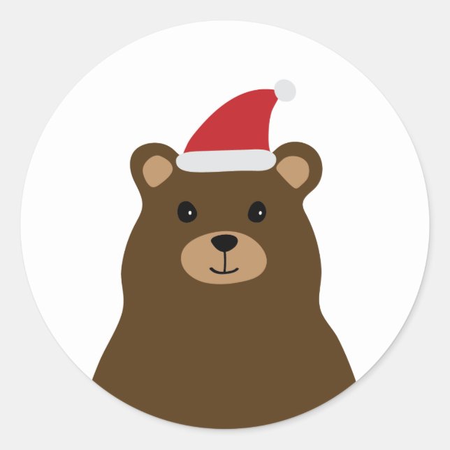 Sticker Rond Balise de Noël de l'ours de Père Noël mignonne, Fê (Devant)