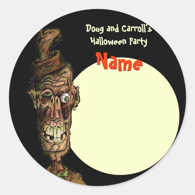 Sticker Rond Balise de nom de la fête d'Halloween - Nutty Casqu (Devant)