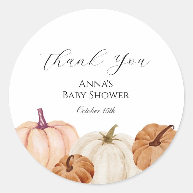 Sticker Rond Balise de préférence du petit Baby shower Citrouil (Devant)