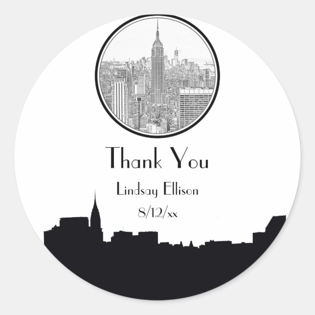 Sticker Rond Balise de préférence NYC Skyline ESB Round Etched  (Devant)