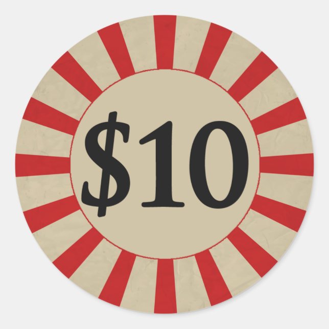 Sticker Rond Balise de prix rond brillant de 10 $ (dollar) (Devant)