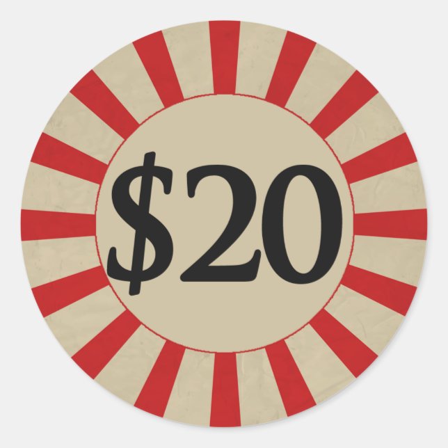 Sticker Rond Balise de prix rond brillant de 20 $ (dollar) (Devant)