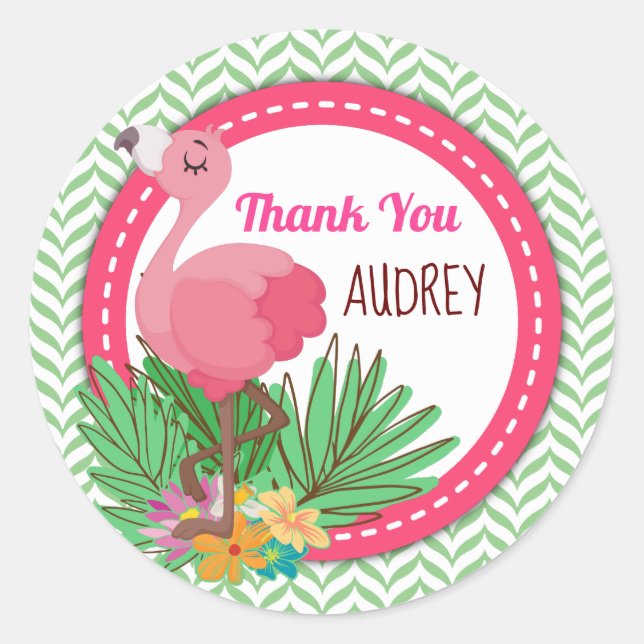 Sticker Rond Balise Flamingle Tropical Flamant rose Favor (Devant)
