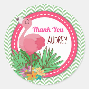 Sticker Rond Balise Flamingle Tropical Flamant rose Favor