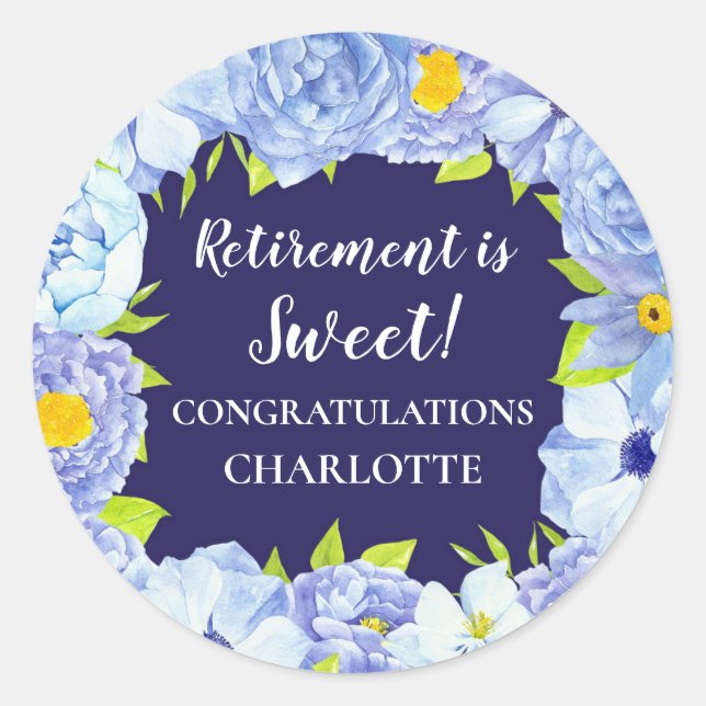 Sticker Rond Balise Fleurs bleues Parti de retraite Favoriser (Devant)