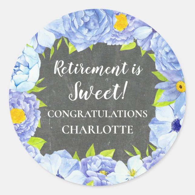 Sticker Rond Balise Fleurs bleues Parti de retraite Favoriser (Devant)