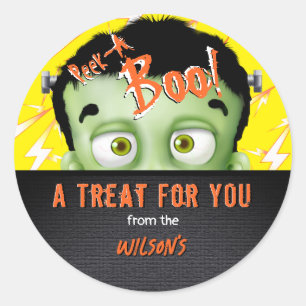 Sticker Rond Balise Halloween Frankenstein Peek A Boo Candy Bag