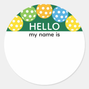 Sticker Rond Balise Nom Bonjour Pickleball Écrire dans