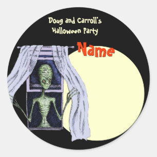 Sticker Rond Balise Nom de la partie Halloween - Alien Déplaisa