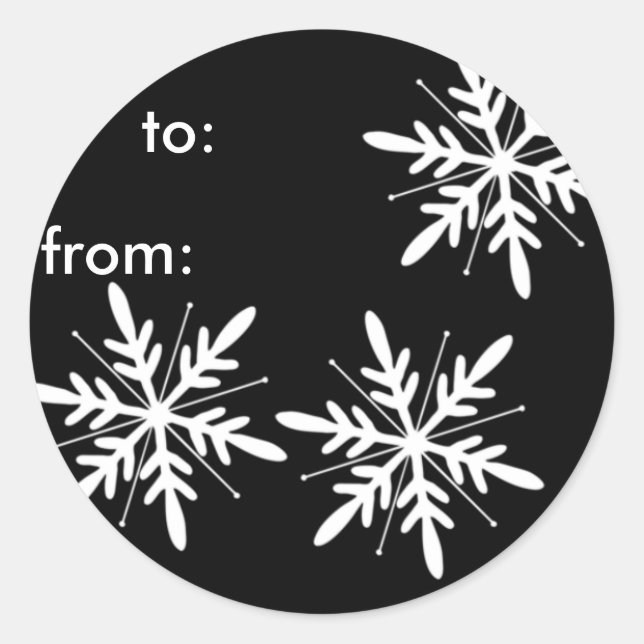 Sticker Rond Balises cadeaux de flocon de neige noir et blanc (Devant)