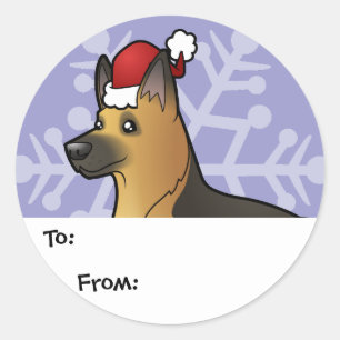 Sticker Rond Balises cadeaux de Noël Allemand Shepherd