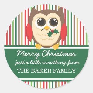 Sticker Rond Balises cadeaux de Noël de Little Owl Mistletoe