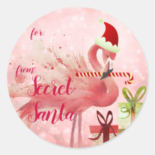 Sticker Rond Balises cadeaux de Noël Flamant rose rose