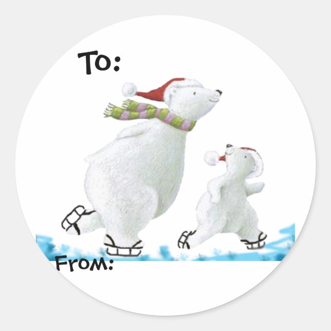Sticker Rond Balises cadeaux Ours polaire (Devant)
