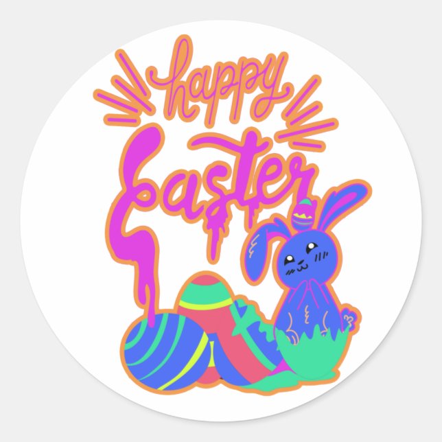 Sticker Rond Balises de Pâques heureux (Devant)