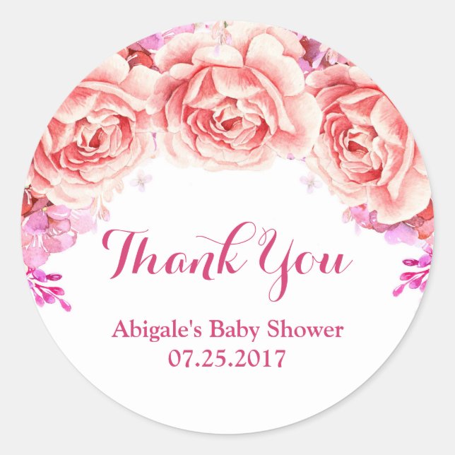 Sticker Rond Balises Fleur Baby shower Rose Blanc Favoriser (Devant)