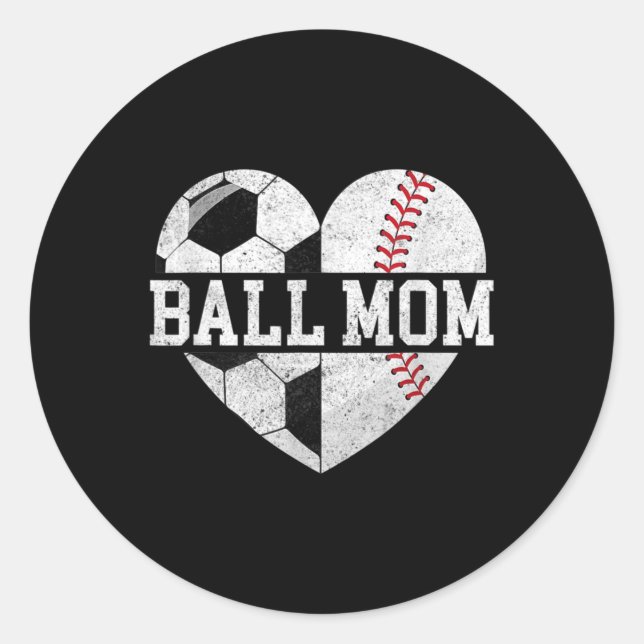 Sticker Rond Ball Maman Coeur Amusant Baseball Soccer Maman (Devant)