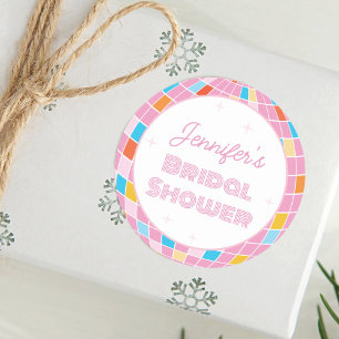 Sticker Rond Balle de disco rose rétro groovy pour enterrement
