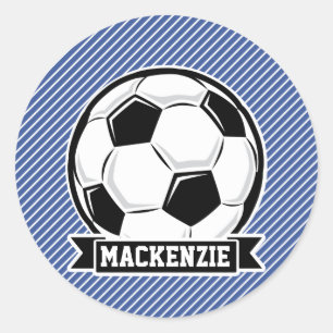 Sticker Rond Balle de Football, Bleu & Blancs, Sports