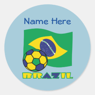 Sticker Rond Balle de Football Drapeau Brésilien Brésil Bleu Pe