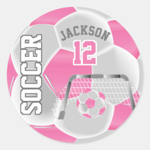 Sticker Rond Balle de football rose et blanc
