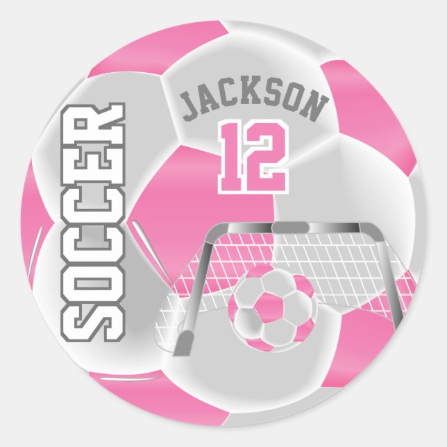 Sticker Rond Balle de football rose et blanc (Devant)