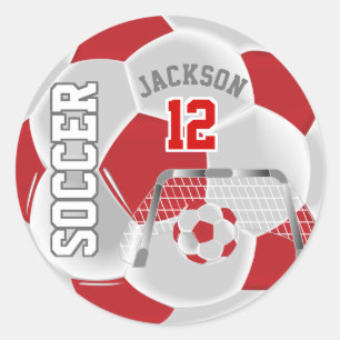 Sticker Rond Balle de football rouge et blanc