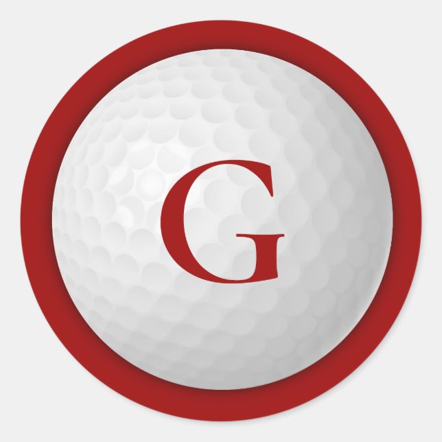 Sticker Rond Balle de golf de Crimson Red Monogram (Devant)
