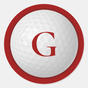 Sticker Rond Balle de golf de Crimson Red Monogram