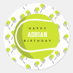 Sticker Rond Balle de Tennis & Raquette Raquette Anniversaire