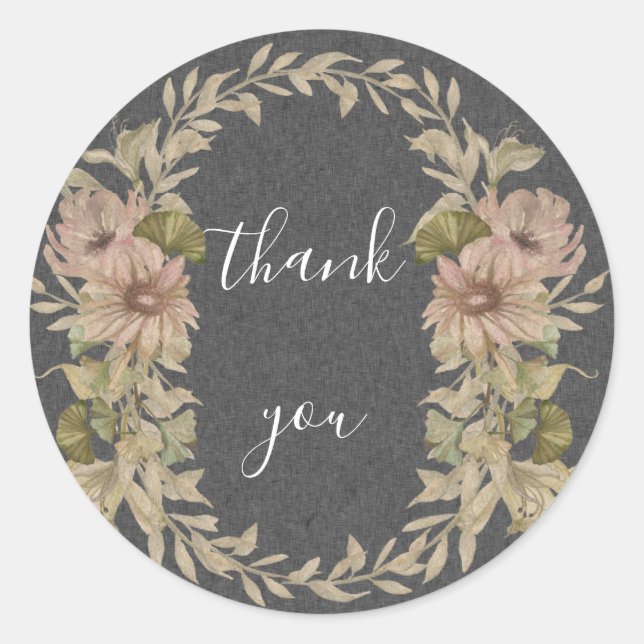 Sticker Rond Balle et enveloppe de Merci floral (Devant)