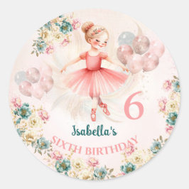 Sticker Rond Ballerina Blond rose Turquoise Floral Anniversaire