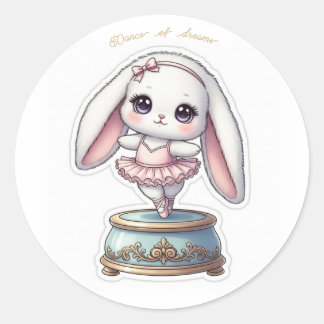 Sticker Rond Ballerina Bunny - Retro Music Box Pose Kawaii Art
