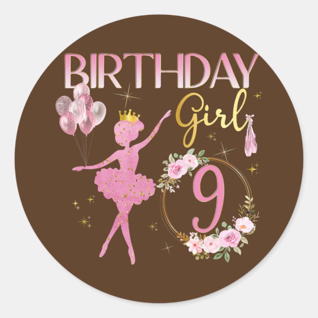 Sticker Rond Ballerina Classic Ballet Dancer Anniversaire (Devant)