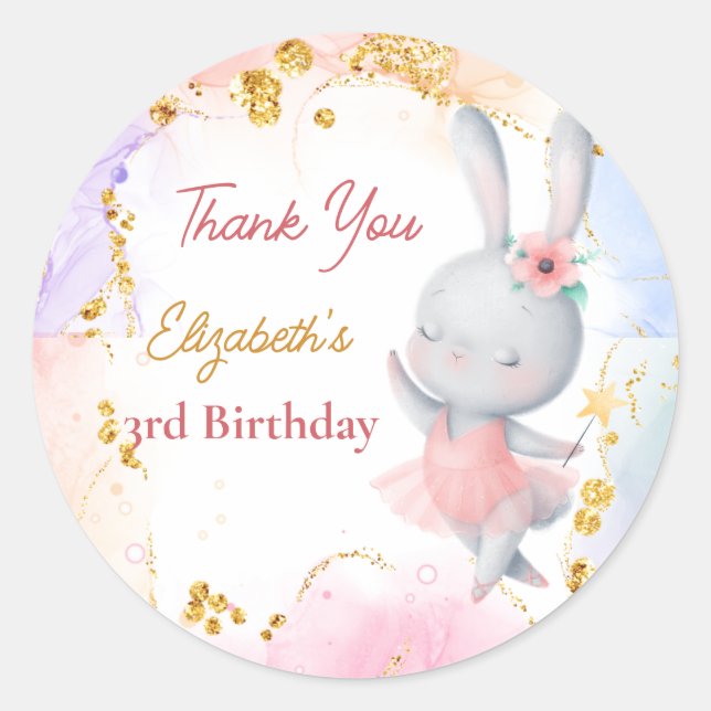 Sticker Rond Ballerina fête mignonne danse lapin merci (Devant)