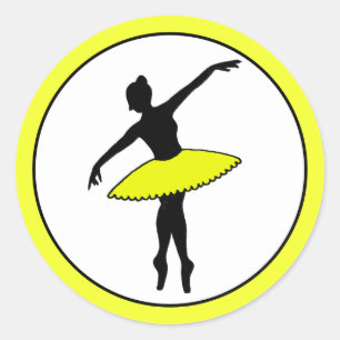 Sticker Rond Ballerina Neon Danseur de ballet Silhouette Jaune